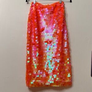 Anthropologie Iridescent Orange Sequin Midi Skirt